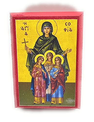 Wooden Greek Orthodox Christian Icon Martys Saint Sophia and Children Saints Faith, Hope, Love (2.5" x 3.5")