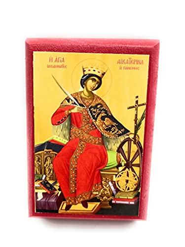 Wooden Greek Orthodox Christian Icon Saint Great Martyr Catherine (2.5" x 3.5")