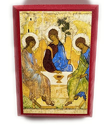 Wooden Greek Orthodox Christian Icon Holy Trinity (Andrei Rublev) (2.5" x 3.5")