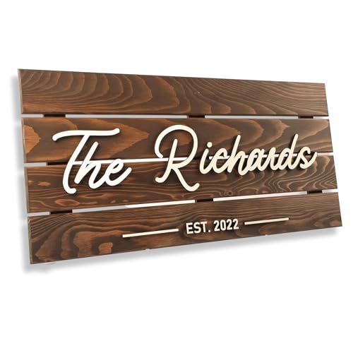 Custom Wood Name Sign - Business Sign, Wedding Gifts, Couple Gifts, Last Name Sign, Location Sign, Door Sign, Welcome Sign for Every Milestone (Large, Country Rustic, Walnut)