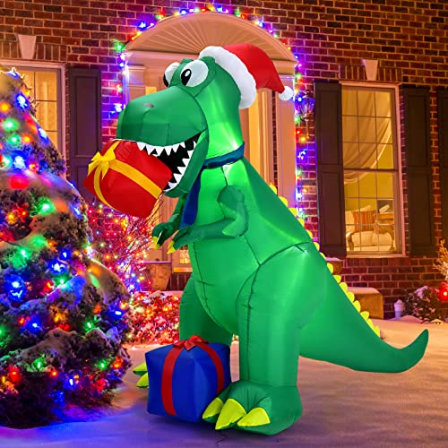 COSTWAY 6Ft Christmas Inflatable Dinosaur Indoor & Outdoor Christmas Decoration