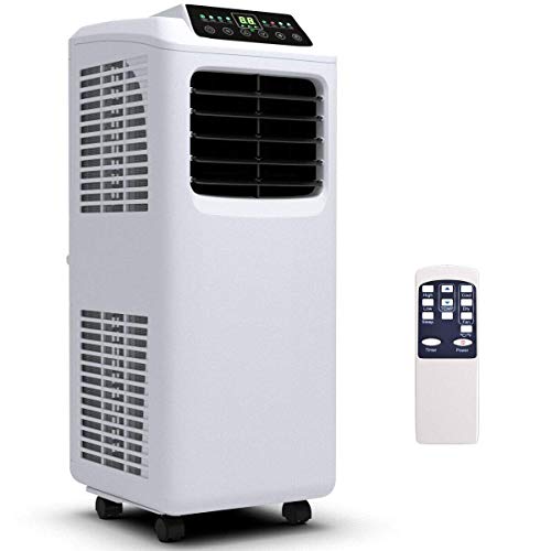 COSTWAY Portable Air Conditioner with Remote Control Dehumidifier Function Window Wall Mount (Grey)