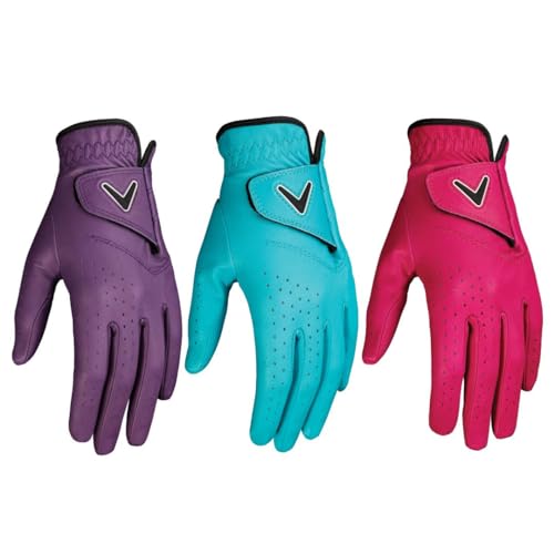 Callaway Golf Opti Color Women's Golf Glove (Worn on Left Hand, Medium, Blue/Pink/Purple, 3-Pack)