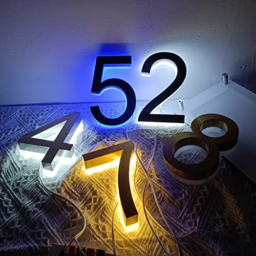 3d Led House Numbers Sign, Vertical Lighted Address Door Sign, Illuminated House Address, Lighted House Numbers Modern Mid Century LED Backlit (13.5inch Height, Customize)