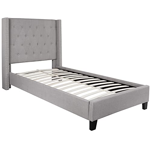 Flash Furniture Riverdale Twin Size Tufted Upholstered Platform Bed in Light Gray Fabric