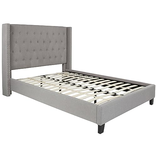 Flash Furniture Riverdale Full Size Tufted Upholstered Platform Bed in Light Gray Fabric