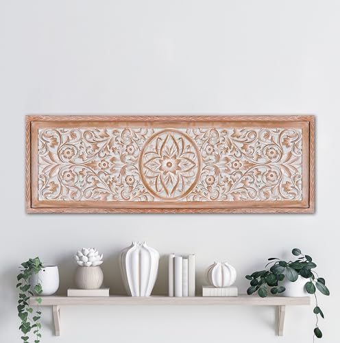 Boho Wall Art - Spiritual Mandala Decor | Wood Wall Hanging Decor | Large Carved Wood Panels For Wall | Wooden Wall Accents | Vertical Farmhouse Wall Art… (Nirwana)