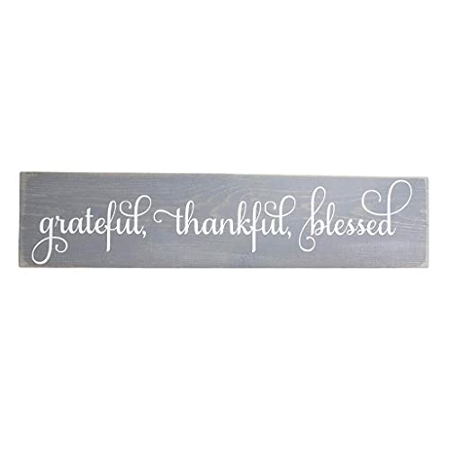 Gray Cursive Grateful Thankful Blessed Wooden Sign Rustic Handmade Decor - Farmhouse Home Wall Hangings