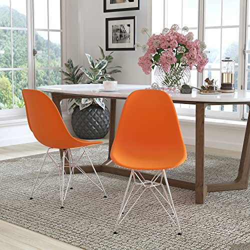 Flash Furniture 2 Pk. Elon Series Orange Plastic Chair with Chrome Base