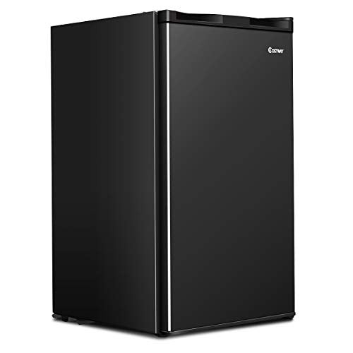 COSTWAY Compact Refrigerator, Single Door 3.2 CU.FT. Mini Fridge Compartment with Adjustable Thermostat and Removable Glass Shelves, Freezer Cooler Fridge for Dorm Apartment Office, Black