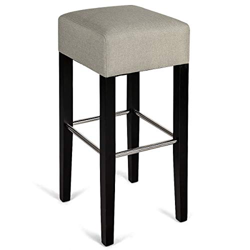 COSTWAY Fabric Bar Stool Modern Contemporary Bar Height Fabric Backless Padded Seat Pub Bistro Kitchen Dining Side Chair Barstools with Solid Wood Legs (Beige)