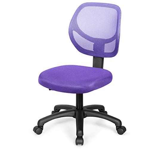 COSTWAY Kids Desk Chair, Low-Back Children Study Chair with Height Adjustable Seat & Lumbar Support, Cute Mesh Swivel Computer Task Chair for Boys Girls Teens (Purple)