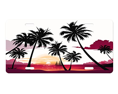 Vanity Decorative Aluminum Front License Plate (Red Sunset Beach)