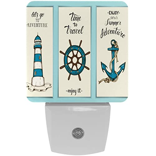 2 Pack Plug-in Nightlight LED Night Light Vintage Nautical Banners, Dusk-to-Dawn Sensor for Kid's Room Bathroom, Nursery, Kitchen, Hallway