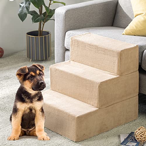 ZINUS Foam 18 Inch 3-Step Step Pet Stairs, Pet Ramp for Cats and Dogs, Medium, Cream