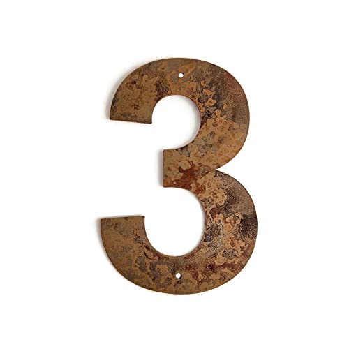 Steel Metal Letters and Numbers A through Z and 0 through 9 Height Four to Twelve Inches Tall (Eight Inches Tall, 3, Naturally Rusted)