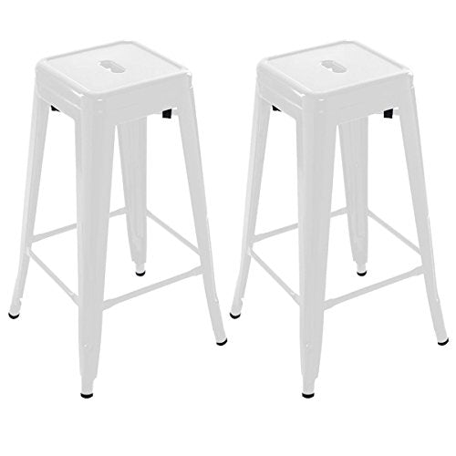 COSTWAY Set of 2 Metal Steel Bar Stools Vintage Antique Style Counter Bar Stool (White)