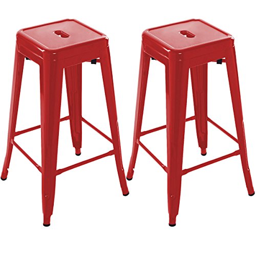 COSTWAY Set of 2 Metal Steel Bar Stools Vintage Antique Style Counter Bar Stool (Red)