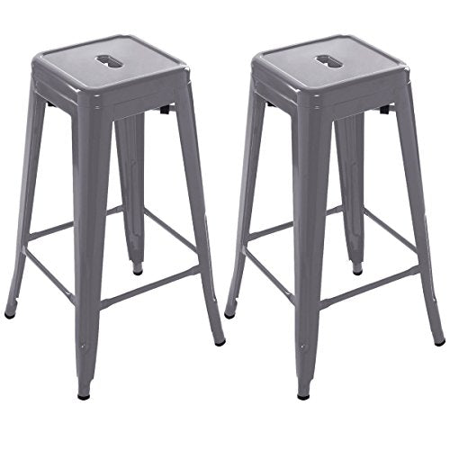 COSTWAY Set of 2 Metal Steel Bar Stools Vintage Antique Style Counter Bar Stool (Gray)