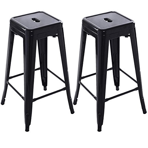 COSTWAY Set of 2 Metal Steel Bar Stools Vintage Antique Style Counter Bar Stool (Black)