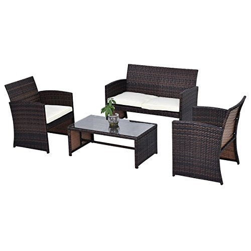 COSTWAY Outdoor 4PCS Rattan Wicker Furniture Set Sofa Seat Cushioned Patio Garden Brown