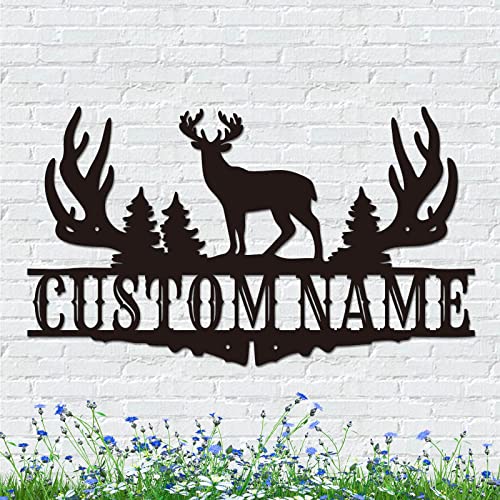 Personalized Metal Deer Wall Decor Deer Metal Wall Art Rustic Deer Custom Name Metal Sign Metal Fishing Decorations Outdoor Metal Deer Signs Personalized Housewarming Gifts Christmas Gifts (Design 7)