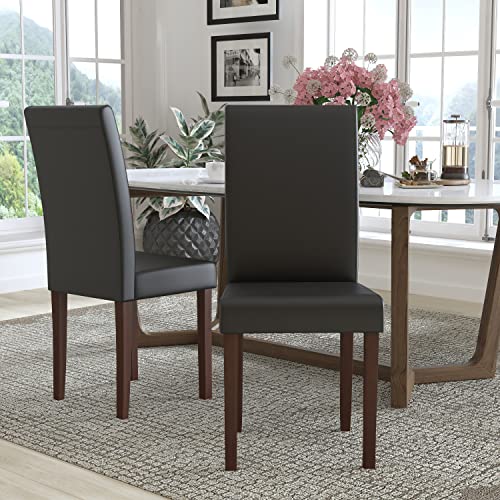 Flash Furniture Set of 2 Greenwich Series Brown LeatherSoft Upholstered Panel Back Mid-Century Parsons Dining Chairs