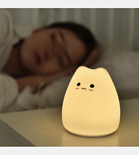 LED Cat Night Light Squishy Duck Lamp, Silicone Dimmable Nusery NightLight, Cute Animal Beside Table Lamp, Gift for Baby (White A2)