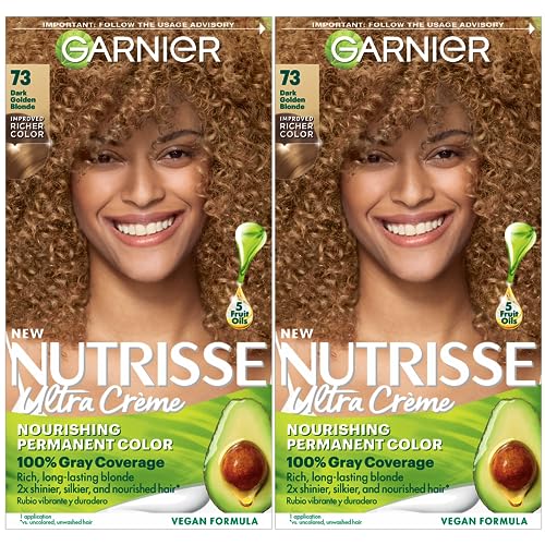 Garnier Hair Color Nutrisse Nourishing Creme, 73 Dark Golden Blonde (Honey Dip) Permanent Hair Dye, 2 Count (Packaging May Vary)