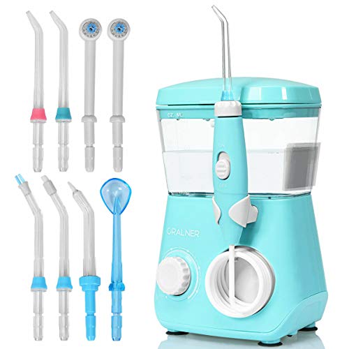 COSTWAY Power Dental Flossers with 9 Jet Tips and 10 Pressure Levels, Dental Oral Irrigator with 360-Degree Rotating Nozzle, Adults and Kids Use, Suitable for Home Family use (Blue)