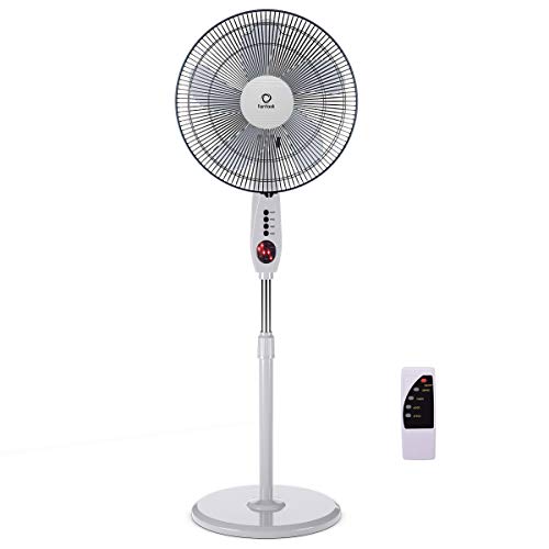 COSTWAY Pedestal Fan,15-Inch Oscillating loor Standing Fan with 5 Blades, with 3 Modes, 7.5 Hours Time Setting, Remote Control, Adjustable Height, Swing Fan