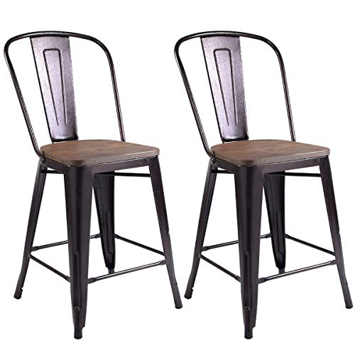 COSTWAY Copper Set of 2 Tolix Style Metal Dining Chairs with Wood Seat Stackable Industrial Cafe Side Chairs