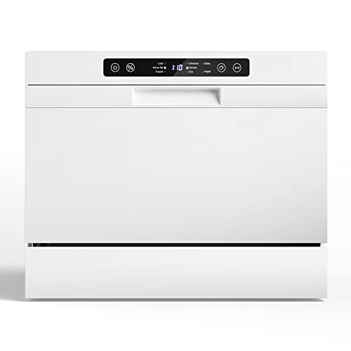 COSTWAY Countertop Dishwasher, Compact Built-In Dishwasher with 6 Places Settings, 5 Washing Programs, 360¡ Top & Lower Spray Arms and 24 H Timer, Portable Dishwasher for Apartments, Dorms, RVs, White