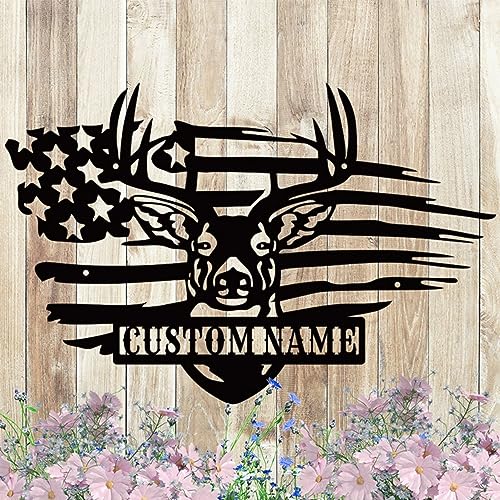 Personalized Metal Deer Wall Decor Deer Metal Wall Art Rustic Deer Custom Name Metal Sign Metal Fishing Decorations Outdoor Metal Deer Signs Personalized Housewarming Gifts Christmas Gifts (Design 2)