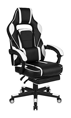 Flash Furniture X40 Gaming Chair Racing Ergonomic Computer Chair with Fully Reclining Back/Arms, Slide-Out Footrest, Massaging Lumbar - White