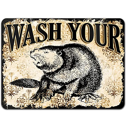 Wash Your Beaver Bathroom Wall Decor Metal Sign