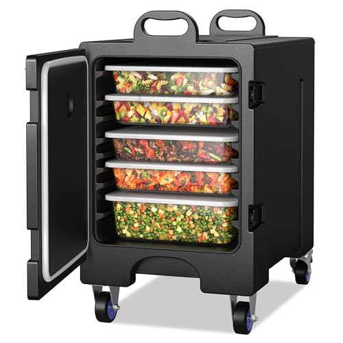 COSTWAY End-Loading Insulated Food Pan Carrier w/Wheels, for 5 Full-Size Pan, 81 Quart Capacity, Food-Grade LLDPE Material, Stackable Food Warmer with Fastener, Ideal for Canteen