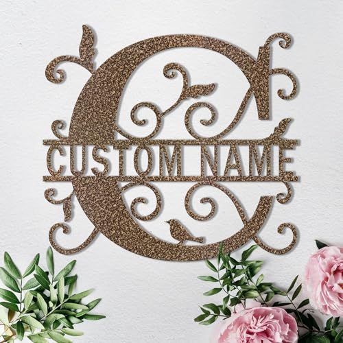 Custom Metal Signs Metal Name Sign Metal Wall Art Split Letter Monogram Wall Decor Metal Wall Art Last Name Sign Family Name Sign Personalized Wedding Gift Fire Pit Sign Outdoor Decor Cabin Sign - C