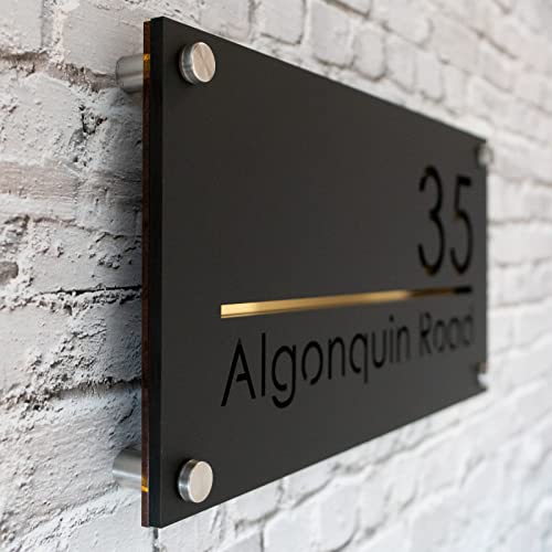 Acrylic Custom Modern House Numbers Sign Matte Black, Floating Acrylic Address Plaque