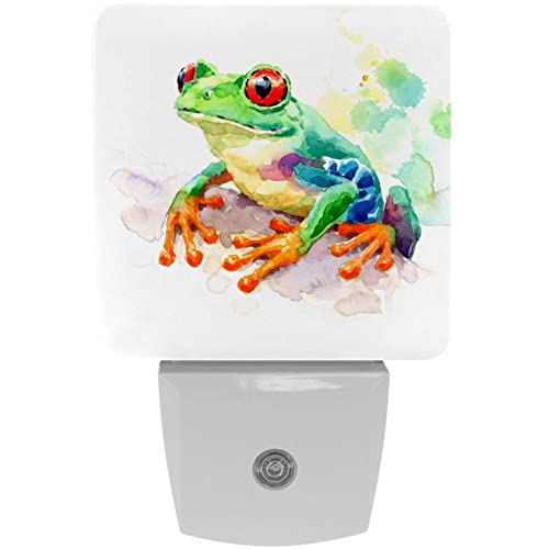 2 Pack Plug-in Nightlight LED Night Light Watercolor Red-Eyed Green Tree Frog, Dusk-to-Dawn Sensor for Kid's Room Bathroom, Nursery, Kitchen, Hallway