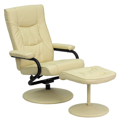 Flash Furniture Rachel Contemporary Multi-Position Recliner and Ottoman with Wrapped Base in Cream LeatherSoft