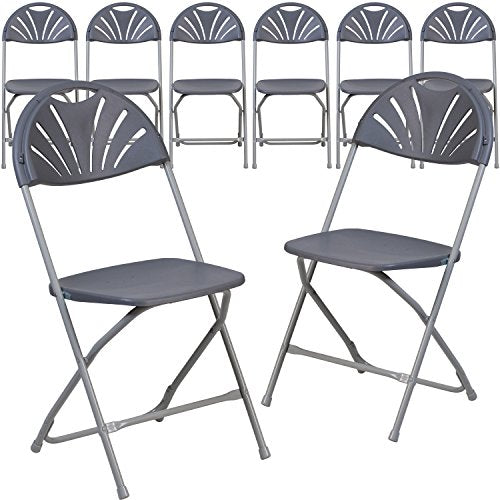 Flash Furniture 8 Pack HERCULES Series 650 lb. Capacity Charcoal Plastic Fan Back Folding Chair