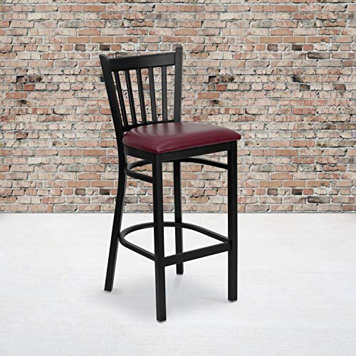 Flash Furniture 2 Pk. HERCULES Series Black Vertical Back Metal Restaurant Barstool - Burgundy Vinyl Seat