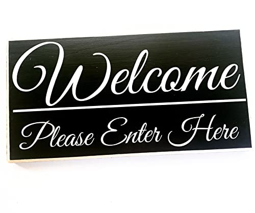 12x6 Welcome Please Enter Here Handmade Wood Sign | Business Office Spa Salon Come On In Front Office Door Plaque