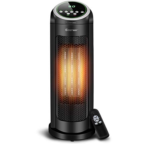 COSTWAY Ceramic Space Heater, Oscillating Tower Heater, Portable Infrared Heater Fan Indoor Use with Remote, Digital Thermostat, 12H Timer 1500/1000 Watt Quiet and Fast Heating