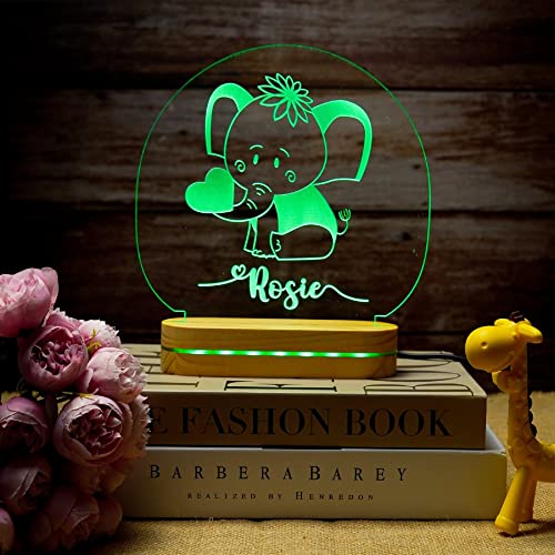 Custom Nursery LED Lamp Personalized Baby Elephant Night Light with Name Birthday Mother's Day Christmas Gift for Kids Toddlers Boys Girls for Home Decor Bedroom Decor