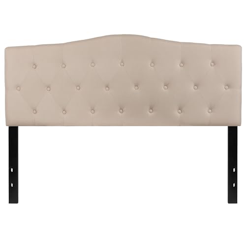 Flash Furniture Cambridge Tufted Upholstered Queen Size Headboard in Beige Fabric