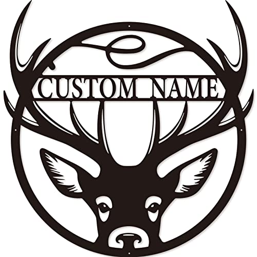 Personalized Metal Sign Custom Bulk Deer Elk Name Sign Forest Mountain Sign Nature Animal Lovers Gift Monogram Signs for Game Room Living Room Studio Bedroom Study Room Dorm Ranch Cabin Black