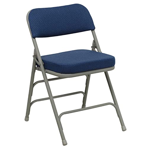 Flash Furniture 4 Pack HERCULES Series Premium Curved Triple Braced & Double Hinged Navy Fabric Metal Folding Chair