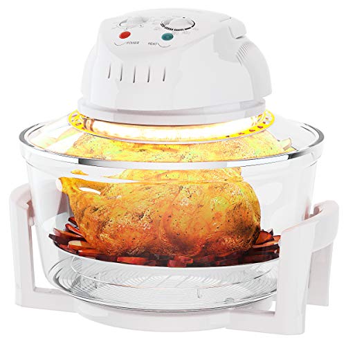 COSTWAY Infrared Halogen Convection Oven with Stainless Steel Extender Ring, 12.68-18 Quart, 1300W, Cooker Glass Bowl Healthy Low Fat Cooking, White